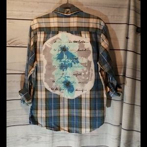 Floral Plaid button down distressed shirt